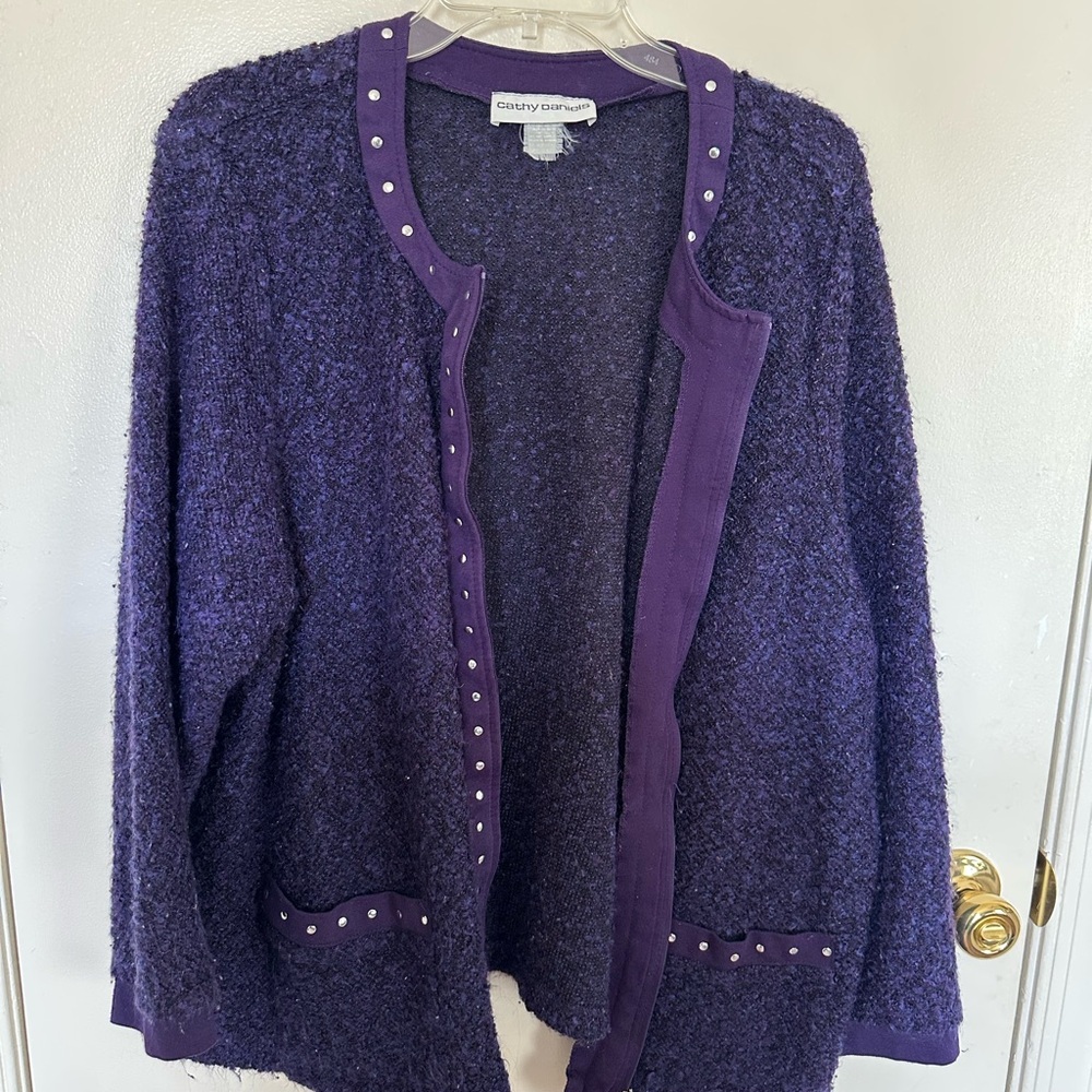 cathy daniels 2x purple zip up sweater
